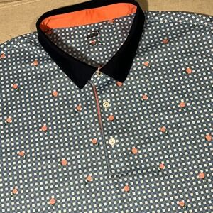 Puma Golf Polo Shirt XXL 2XL Blue Gingham Rose Floral Print Enjoy Golf